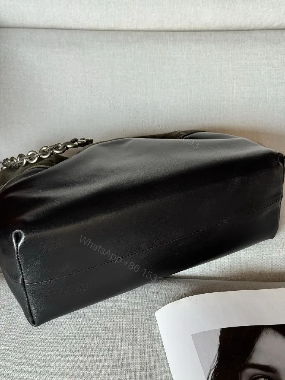 View 4 of Textured Contrast Crossbody: Black & Olive, Modern Edge Bag