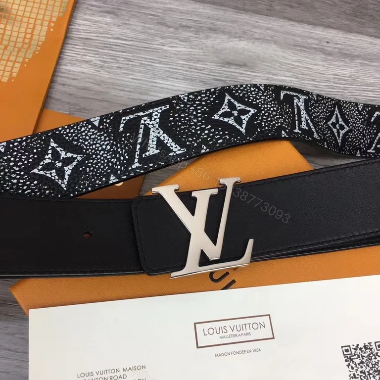 View 5 of Black Textured LV-Inspired Belt: Subtle Luxury Belt