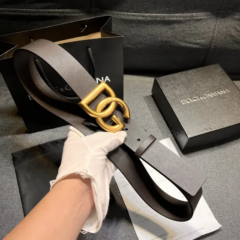 View 7 of Dolce & Gabbana Leather Belt: Gold-DG Buckle Luxury Belt