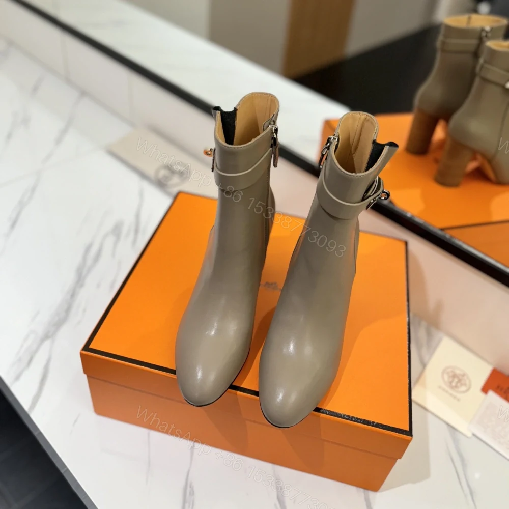 View 3 of 高仿Hermes*H192176ZE5小牛皮高踭短靴沙色8.5CM免檢版