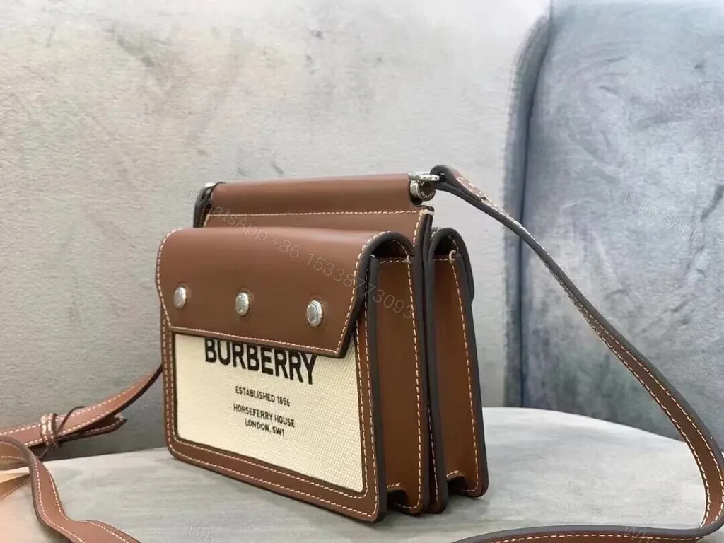 View 2 of Brown Leather Trim Canvas Crossbody â€” Structured, Versatile Luxe Bag