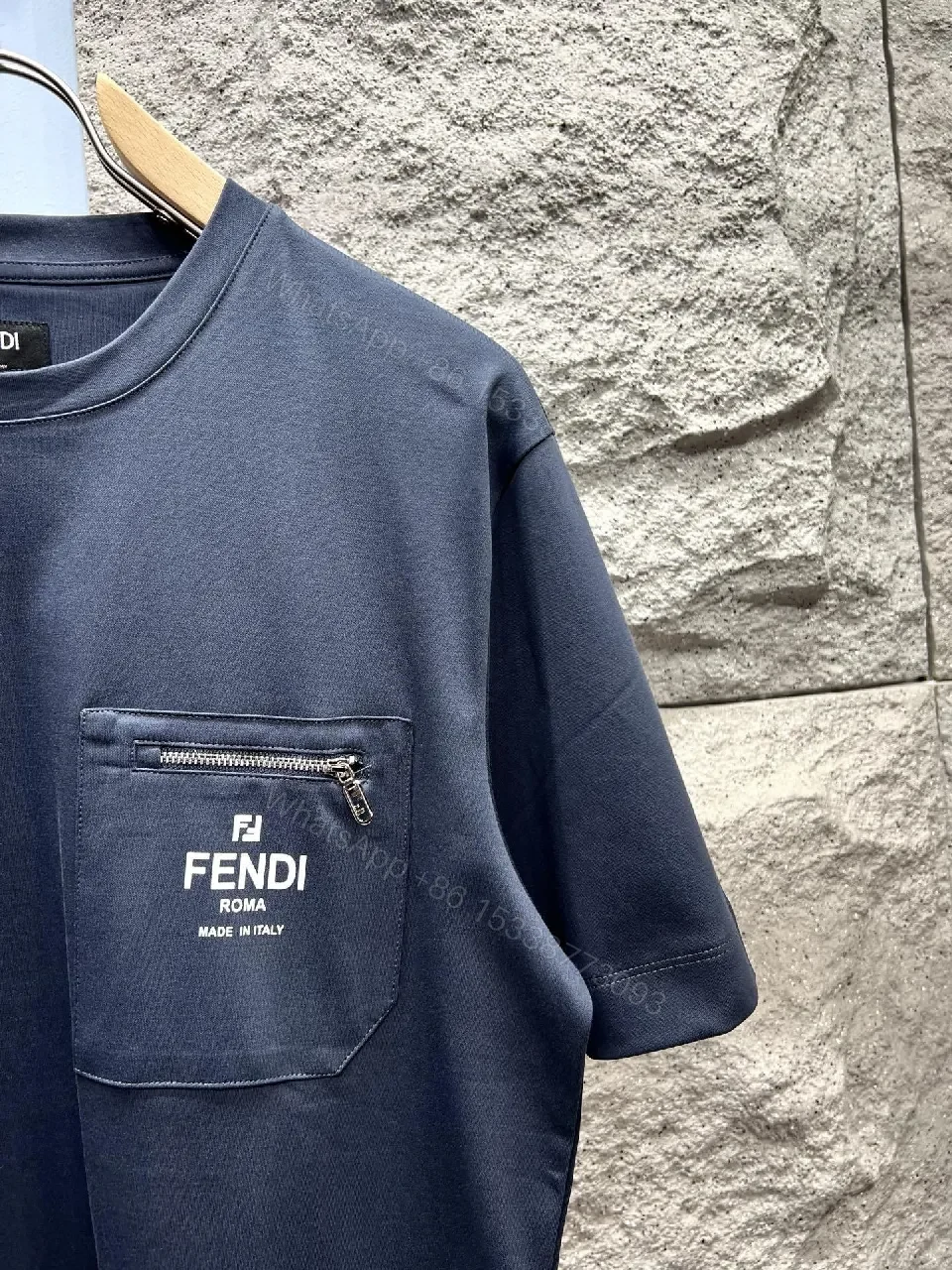 View 8 of Navy Cotton Tee with Zip Pocket, Minimalist Luxe, Casual Wear