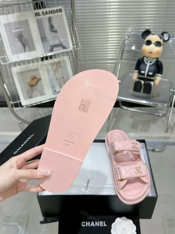 View 9 of Chanel-Inspired Pink Leather Slides â€” Luxury Comfort