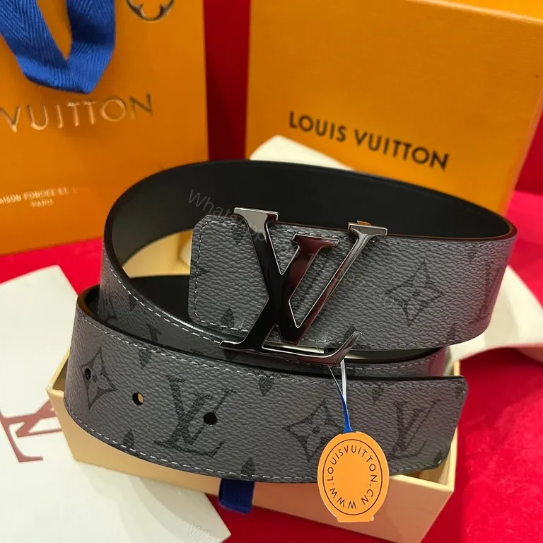 View 3 of Bold Monogram LV Belt: Luxe Gold Buckle, Structured Style