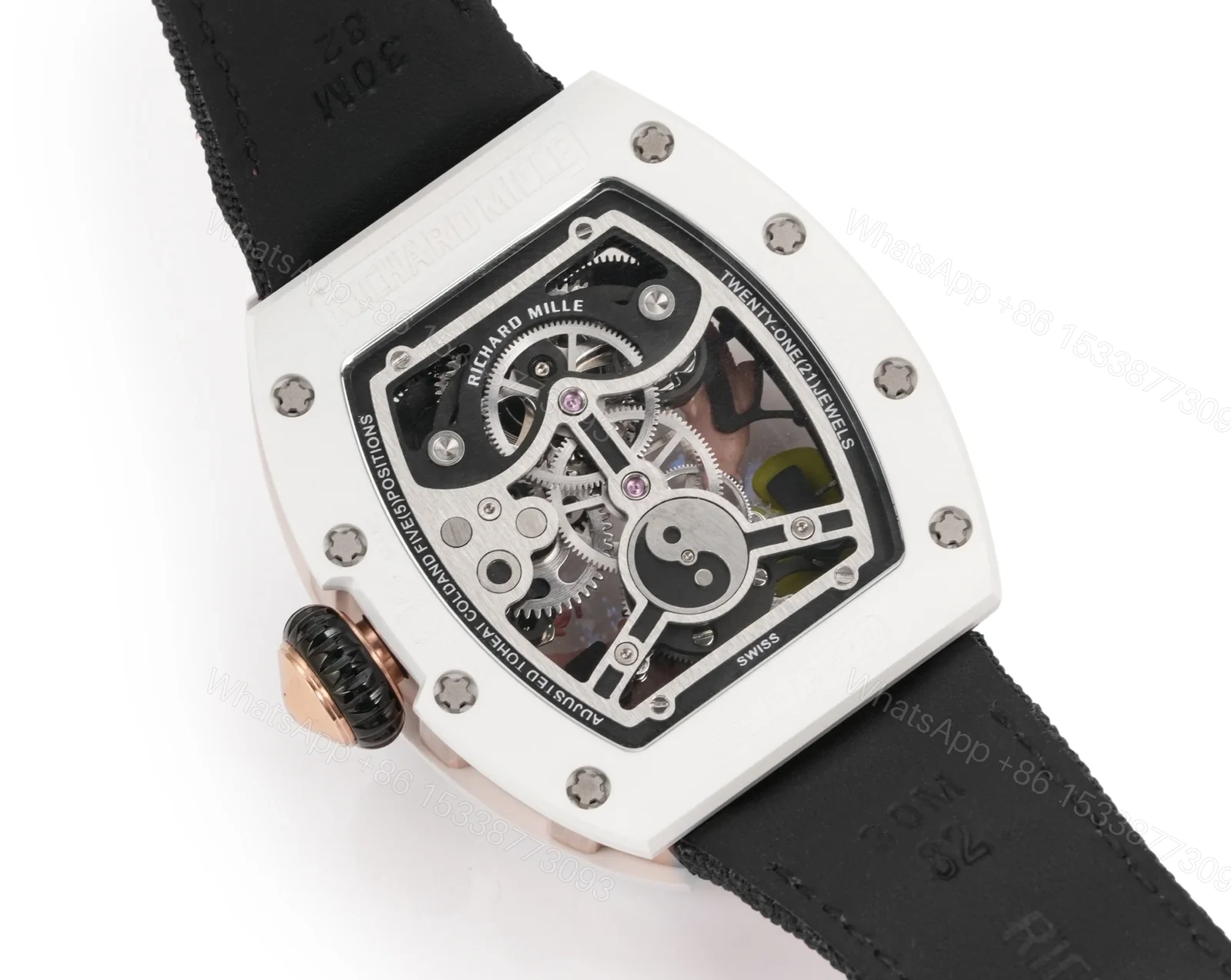 View 8 of Richard Mille RM S10 Koi Tourbillon Watch Black Strap Colorful Skeleton Dial Red Gold Diamond Koi Art Mechanical Edition RM-S10-KOI-BLS-CFD