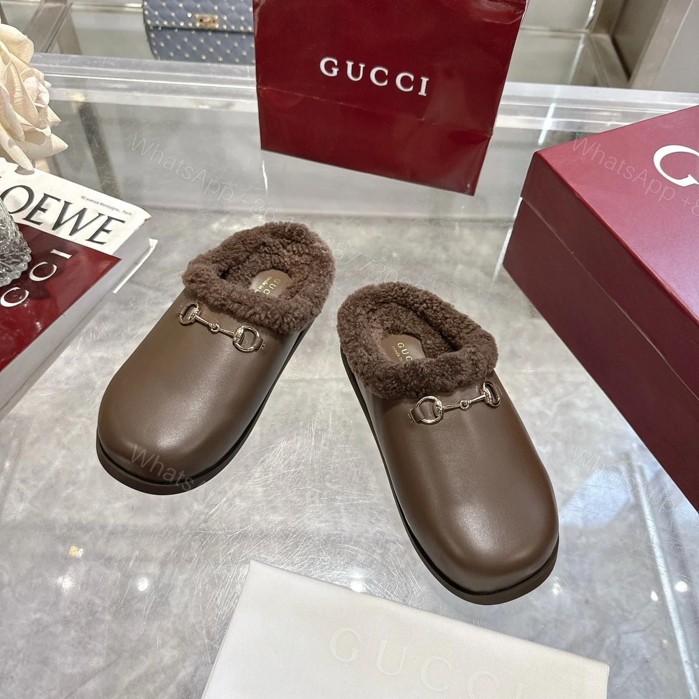 View 3 of Gucci Women Mule With Horsebit Brown Leather