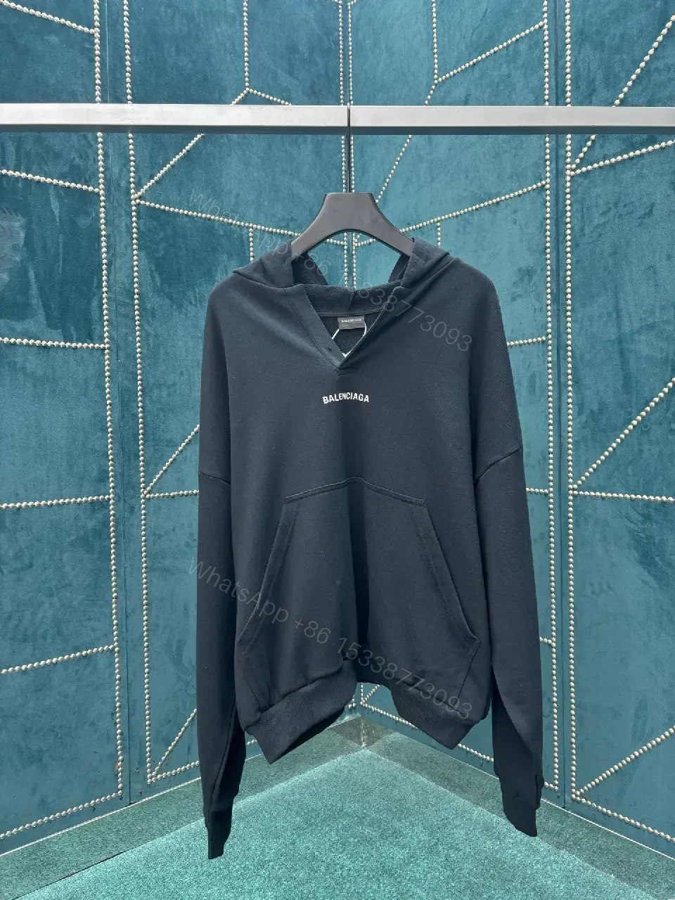 View 4 of Black Cotton Blend Hoodie | Oversized Streetwear Luxe Comfort