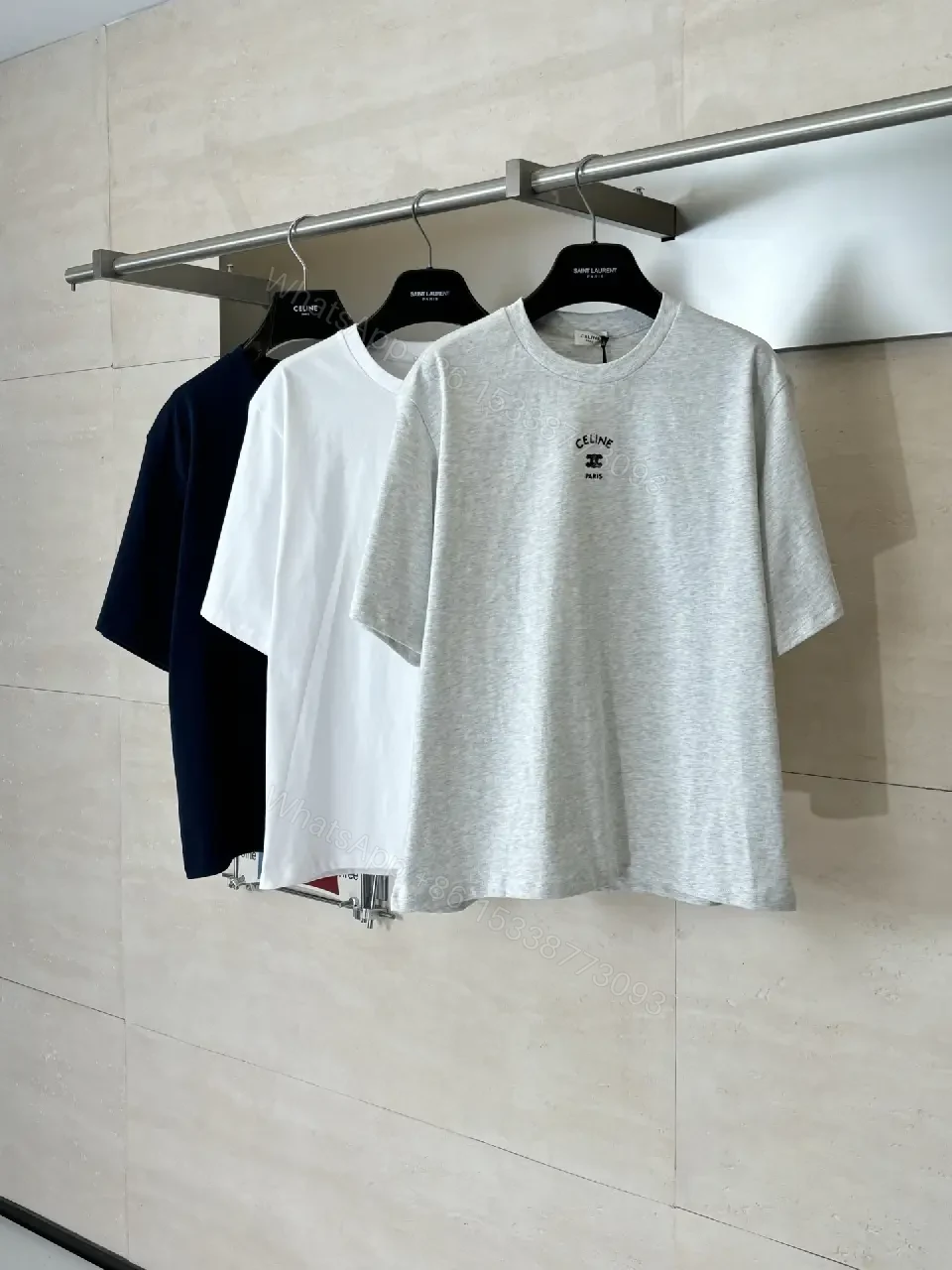 View 5 of Grey Heather Cotton Crewneck Tee — Subtle Luxe Logo, Everyday Comfort