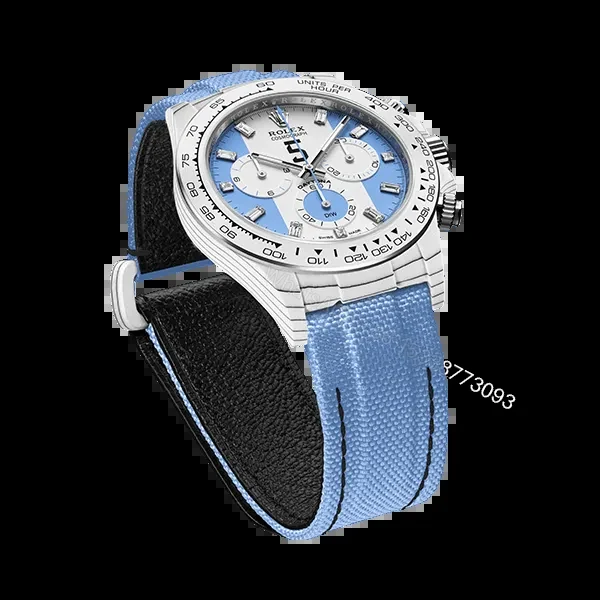 View 4 of Replica Rolex Daytona DiW White Carbon Baby Blue Crystal Dial Nylon Strap 40mm