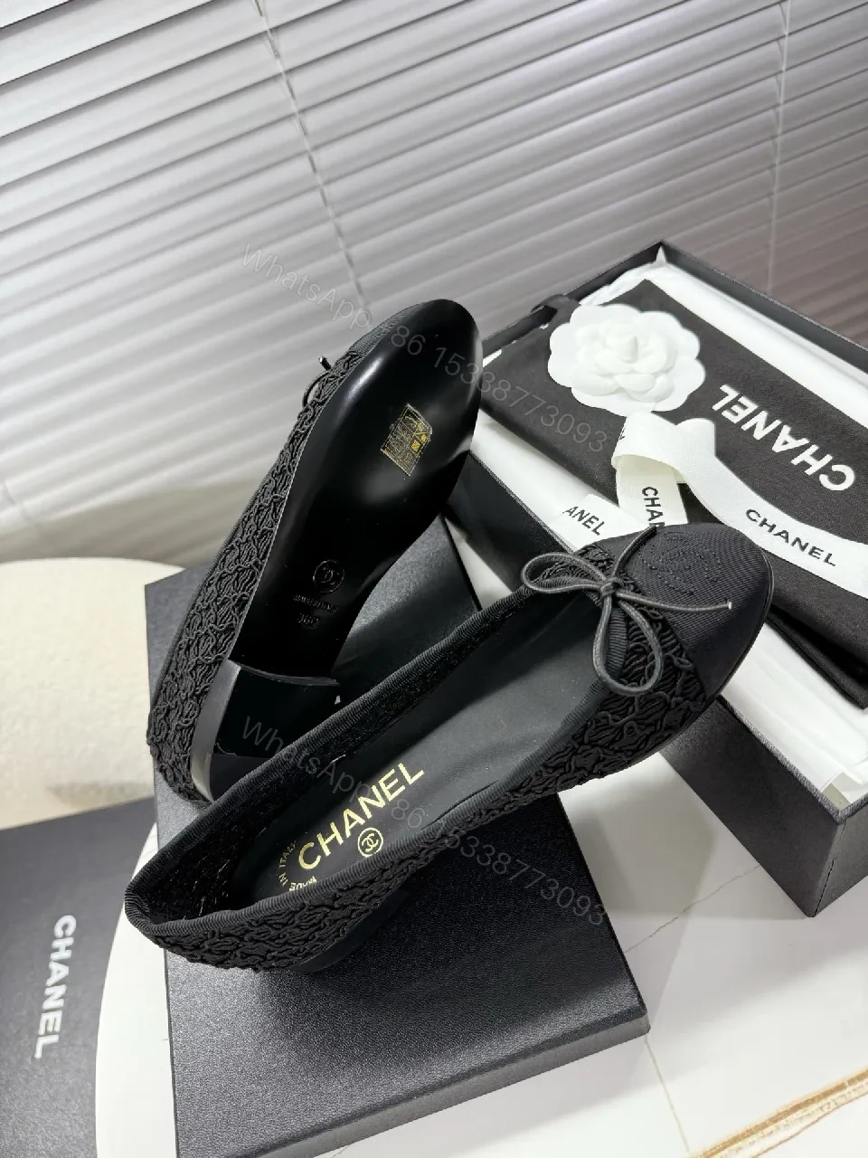 View 5 of Lace Knit Ballet Flats: Subtle Bow, All-Day Comfort, Black