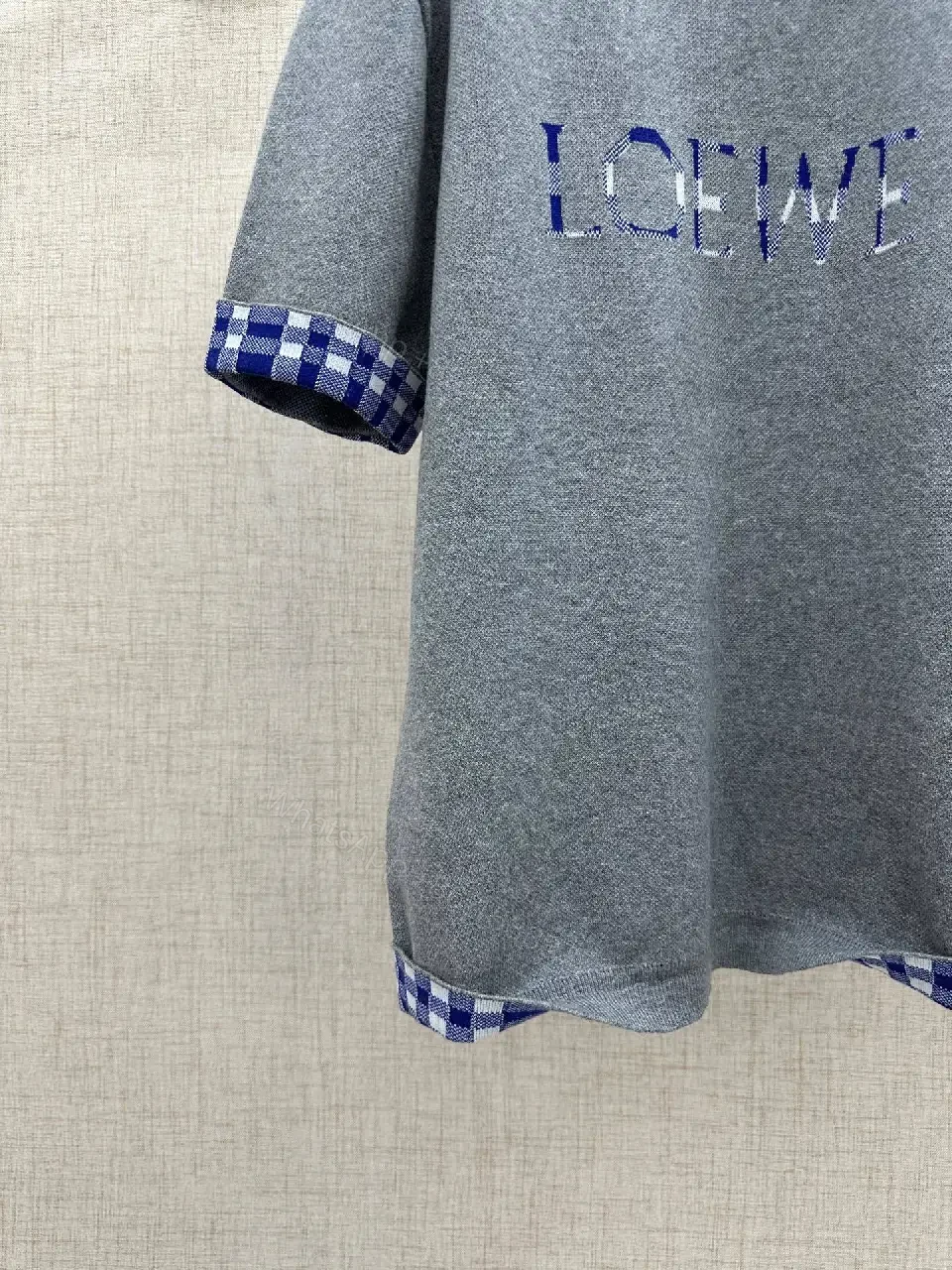 View 9 of Grey Knit Dress with Logo & Gingham Cuffs - Luxe Streetwear Style