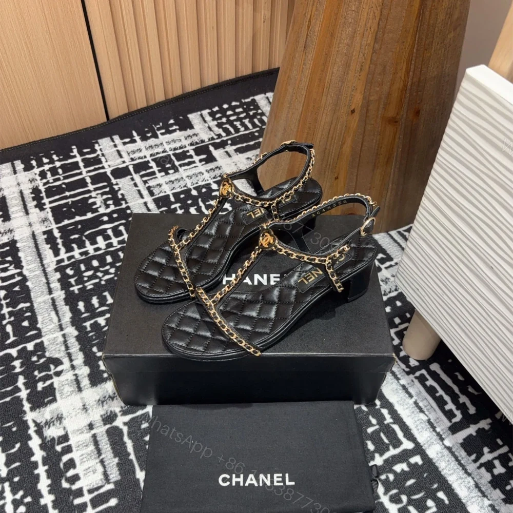 View 3 of 高仿Chanel*25C系列G36122X小羊皮中踭涼鞋黑色5CM免檢版