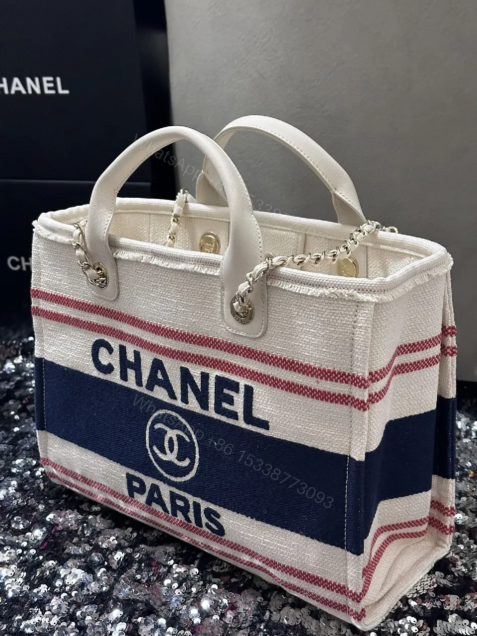 View 9 of Chanel-Inspired Striped Textured Tote: Everyday Luxe