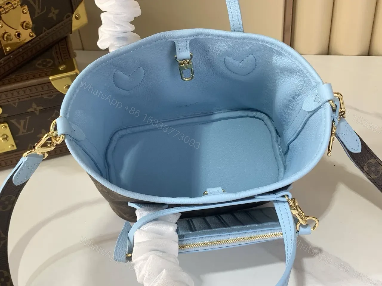 View 5 of Pastel Monogram Tote: Luxurious Monogram-Accent Carryall Tote
