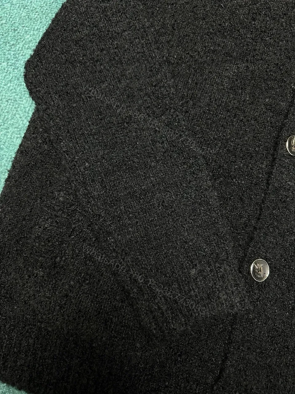 View 3 of Cozy Textured Cardigan: Black Knit with Logo Accent + Everyday Luxury Cardigan