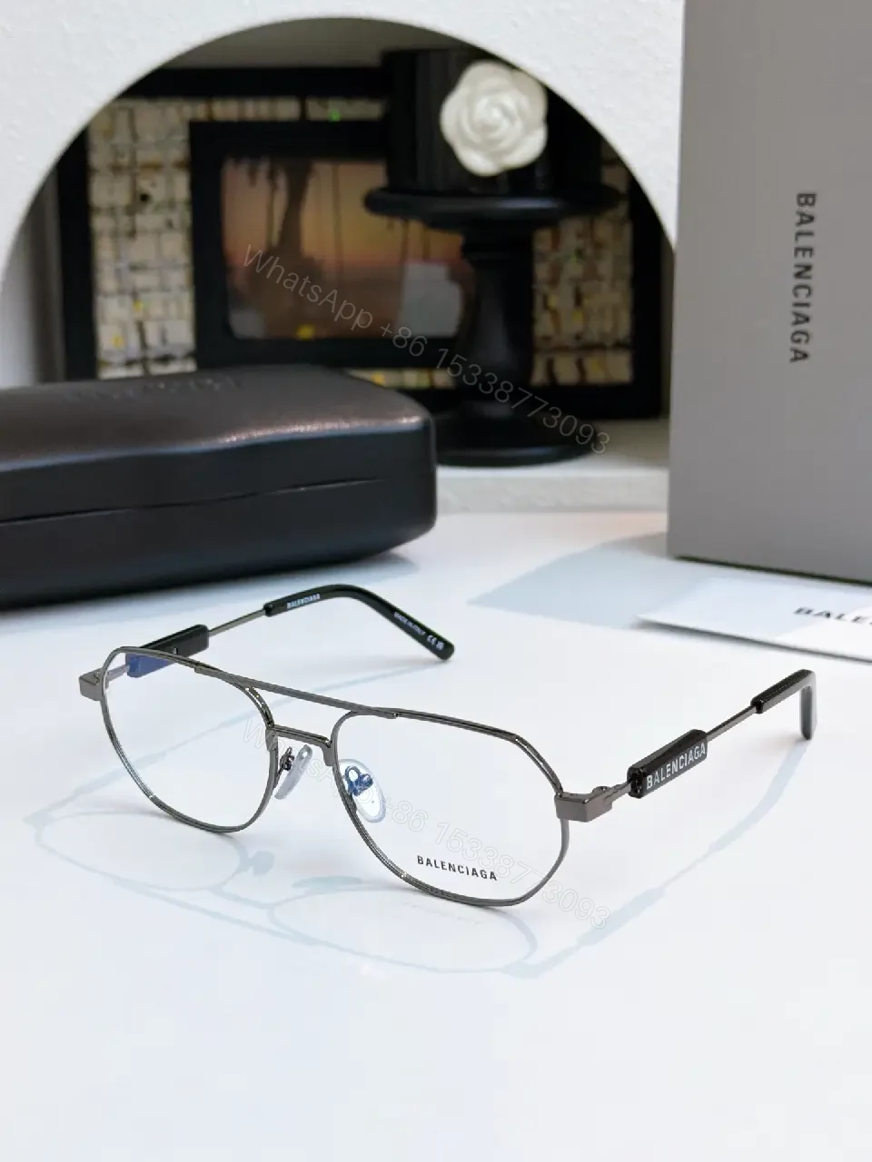 View 6 of Silver Metal Aviator Sunglasses: Luxe Slim Frames with Logo Detailing