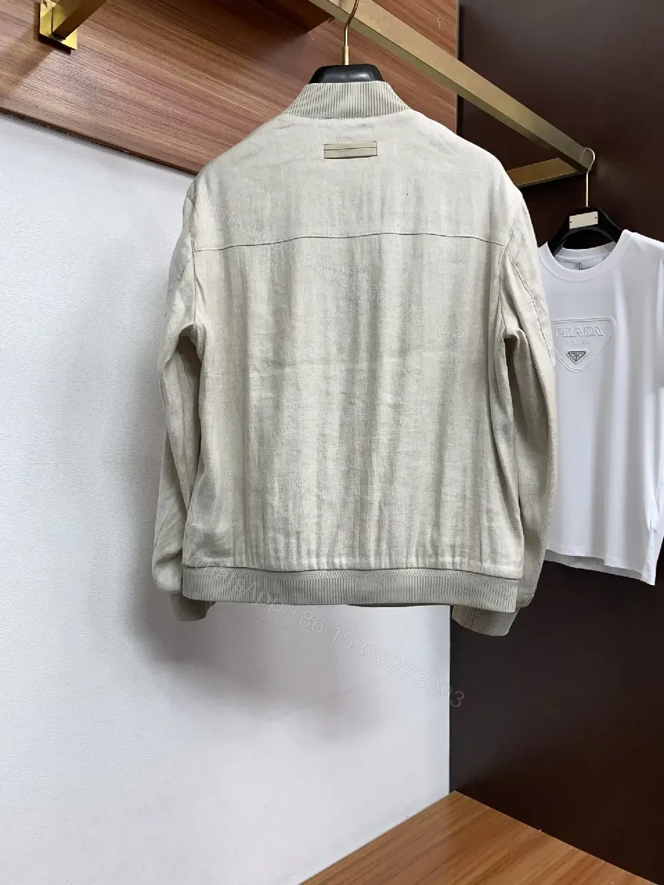 View 4 of Light Beige/Ash Bomber Jacket: Smooth Matte, Minimal Details
