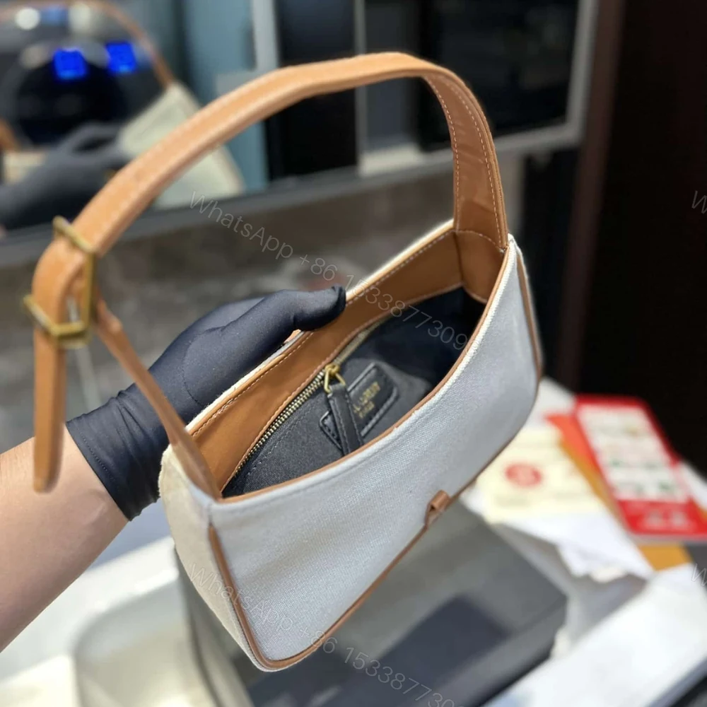 View 9 of Saint Laurent Le 5 À 7 Linen Canvas Hobo Bag White And Brown 25Cm 657228FAAVH