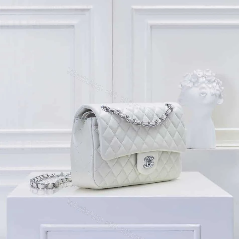 View 2 of CHANEL CLASSIC DOUBLE FLAP BAG WHITE SILVER HARDWARE 25CM