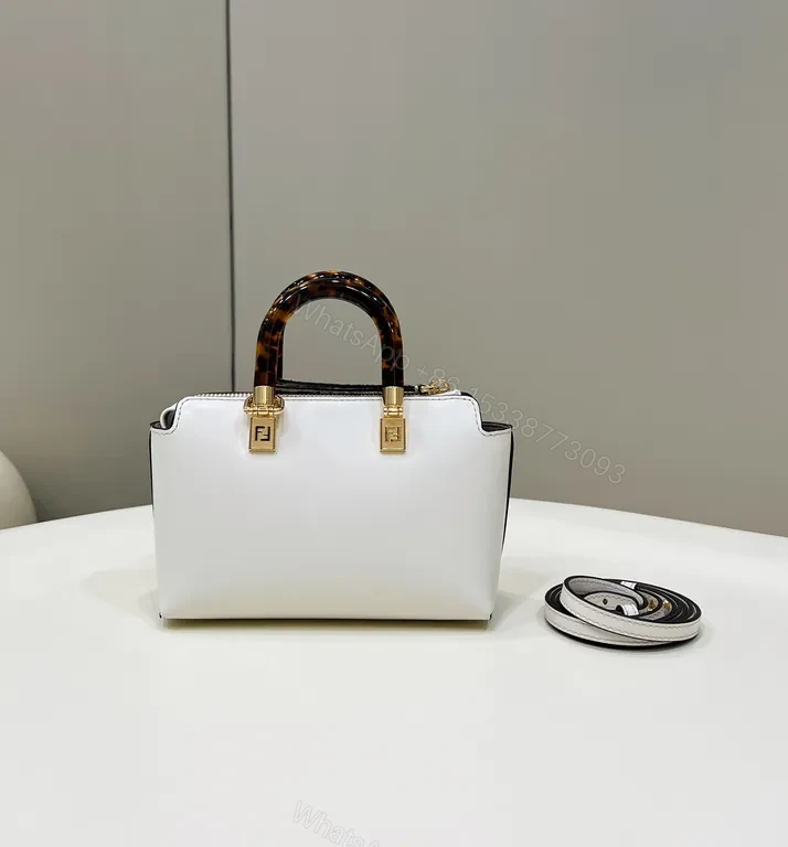 View 4 of White Fendi Mini Bag: Rhinestone Logo, Tortoiseshell Handle