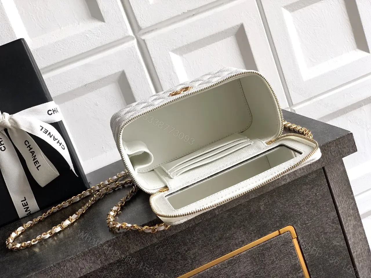 View 10 of white quilted leather bag with chain strap for everyday luxury