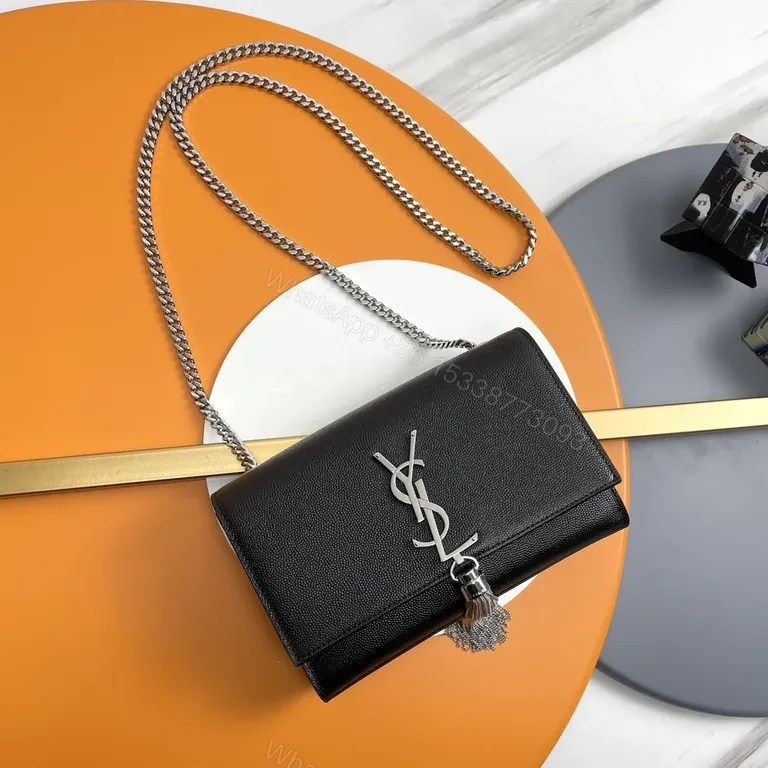 Chic Black Pebble Leather Crossbody Clutch with YSL Hardware — view 1