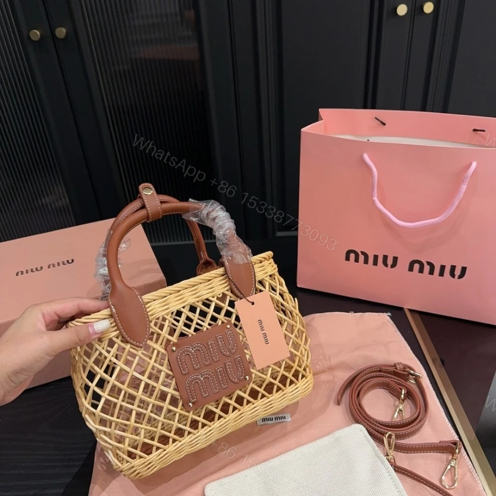 View 3 of MIUMIU WOVEN FABRIC HANDBAG TAN AND CARAMEL 25CM 5BA286 2CQV F0KFZ V OOO