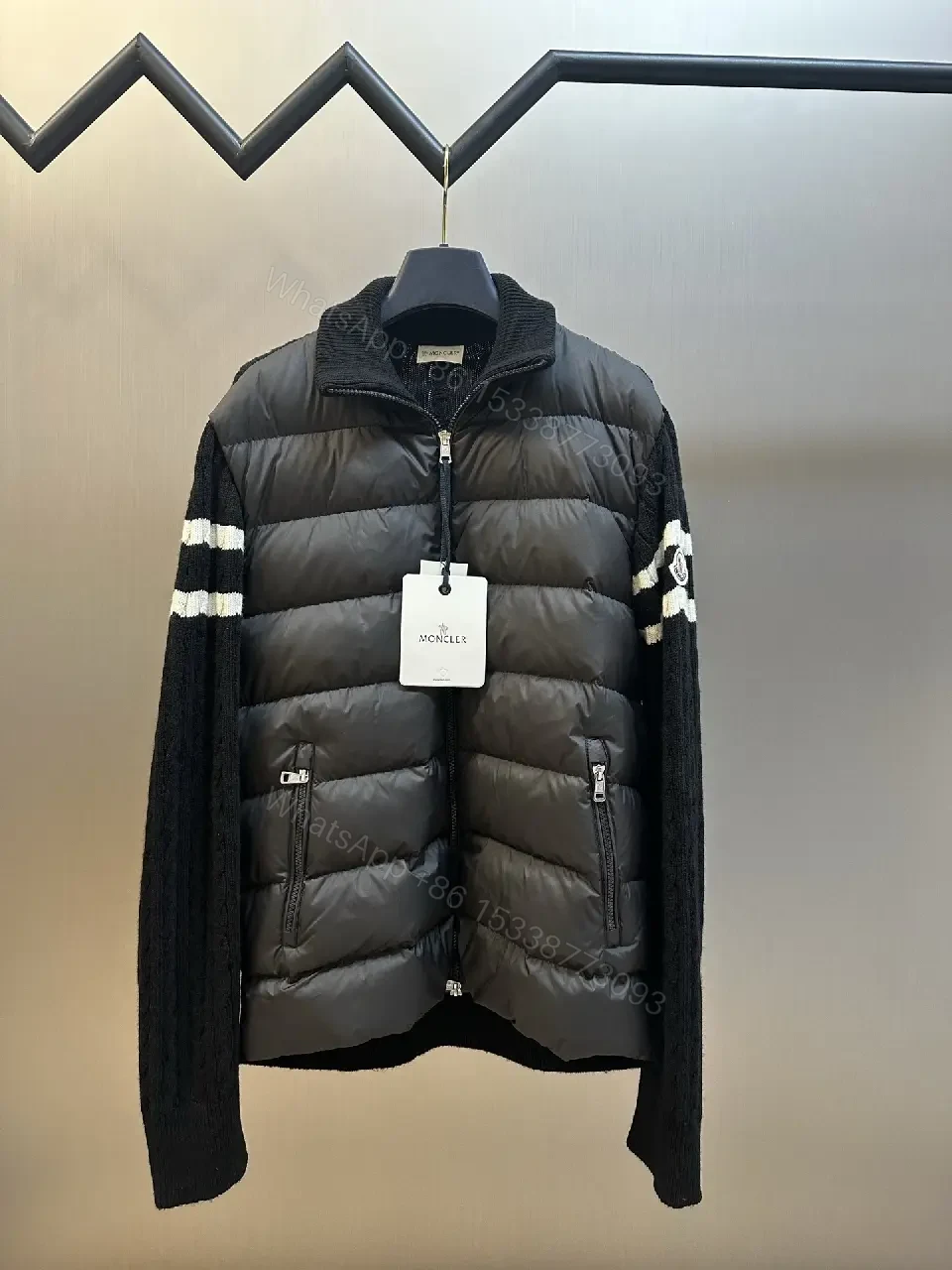Tech-Inspired Quilted Jacket with Knit Sleeves - Versatile Outerwear — view 1