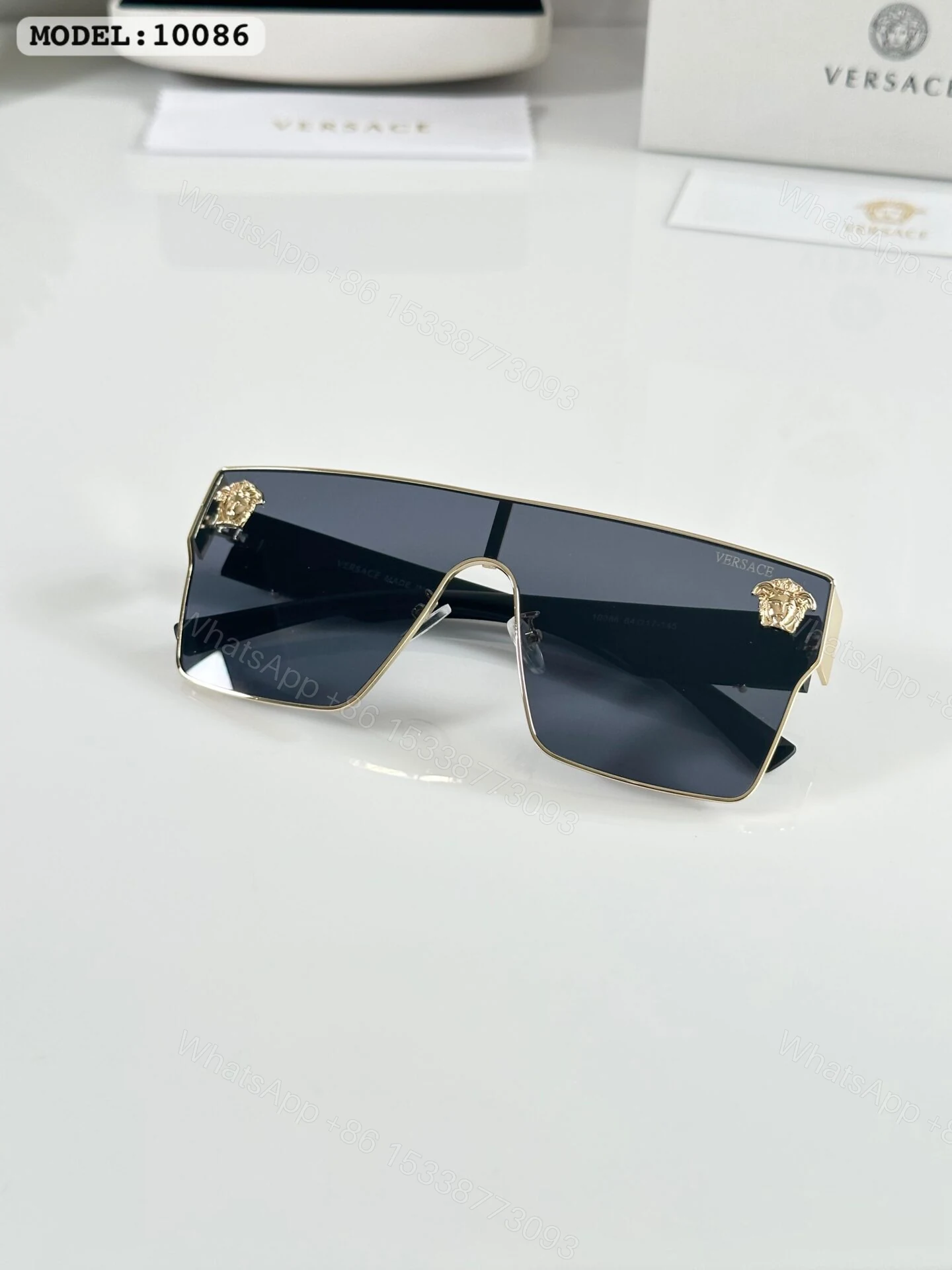 View 3 of Versace 10086 Oversized Black Sunglasses Metal Frame