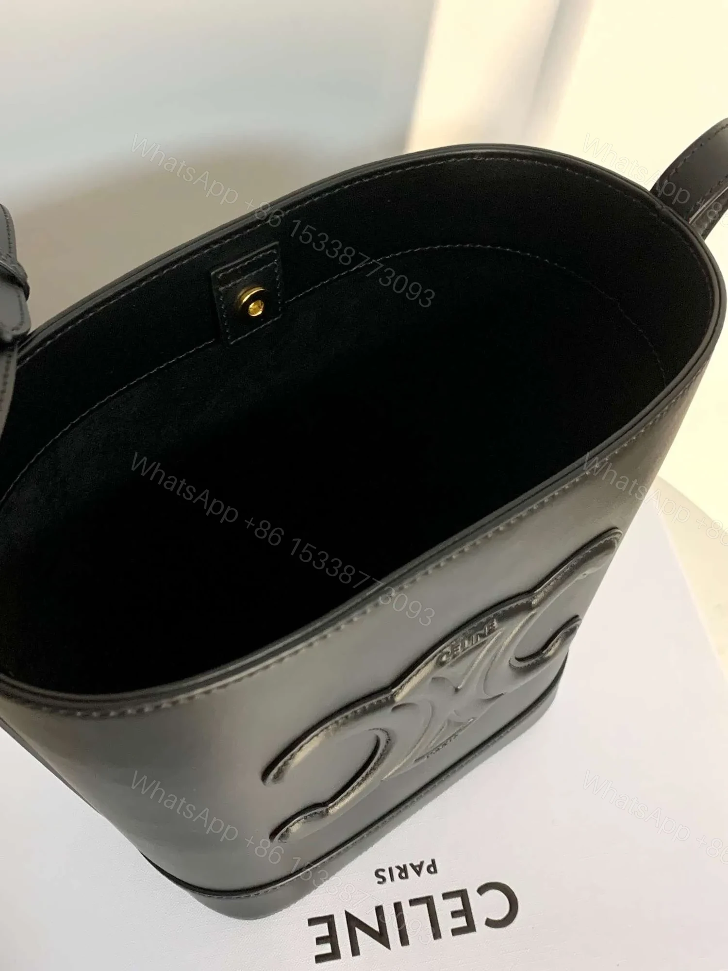 View 2 of Celine Small Bucket Cuir Triomphe Handbag Black Bucket Shape 30x22x12cm