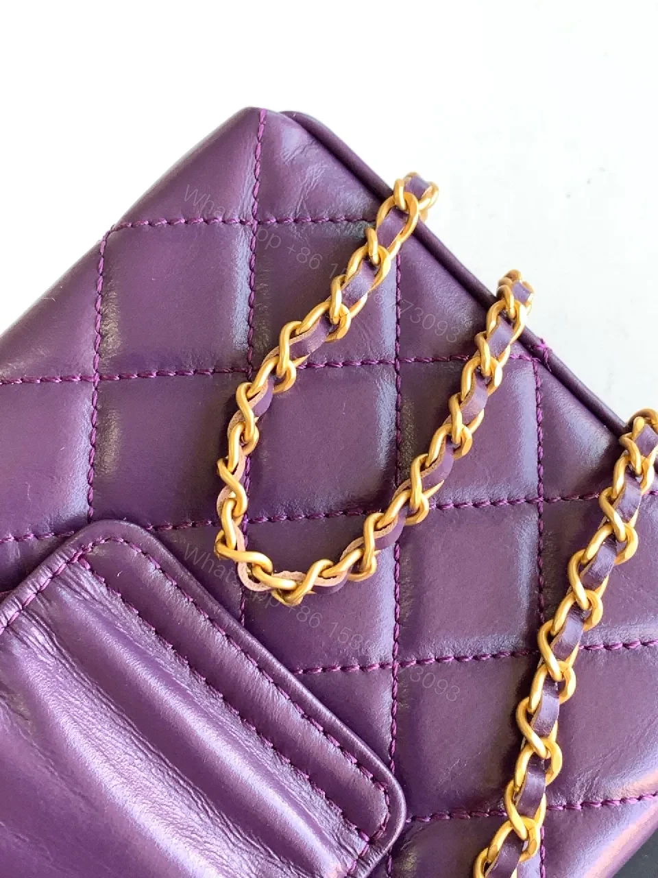 View 7 of Purple Quilted Mini Bag with Gold Chain - Crossbody Style