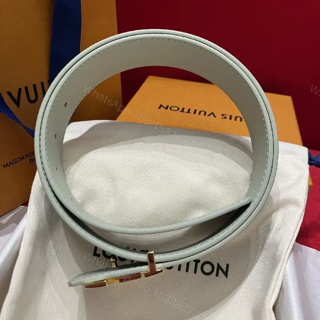 View 3 of Black Leather Luxury Belt with LV Logo Buckle