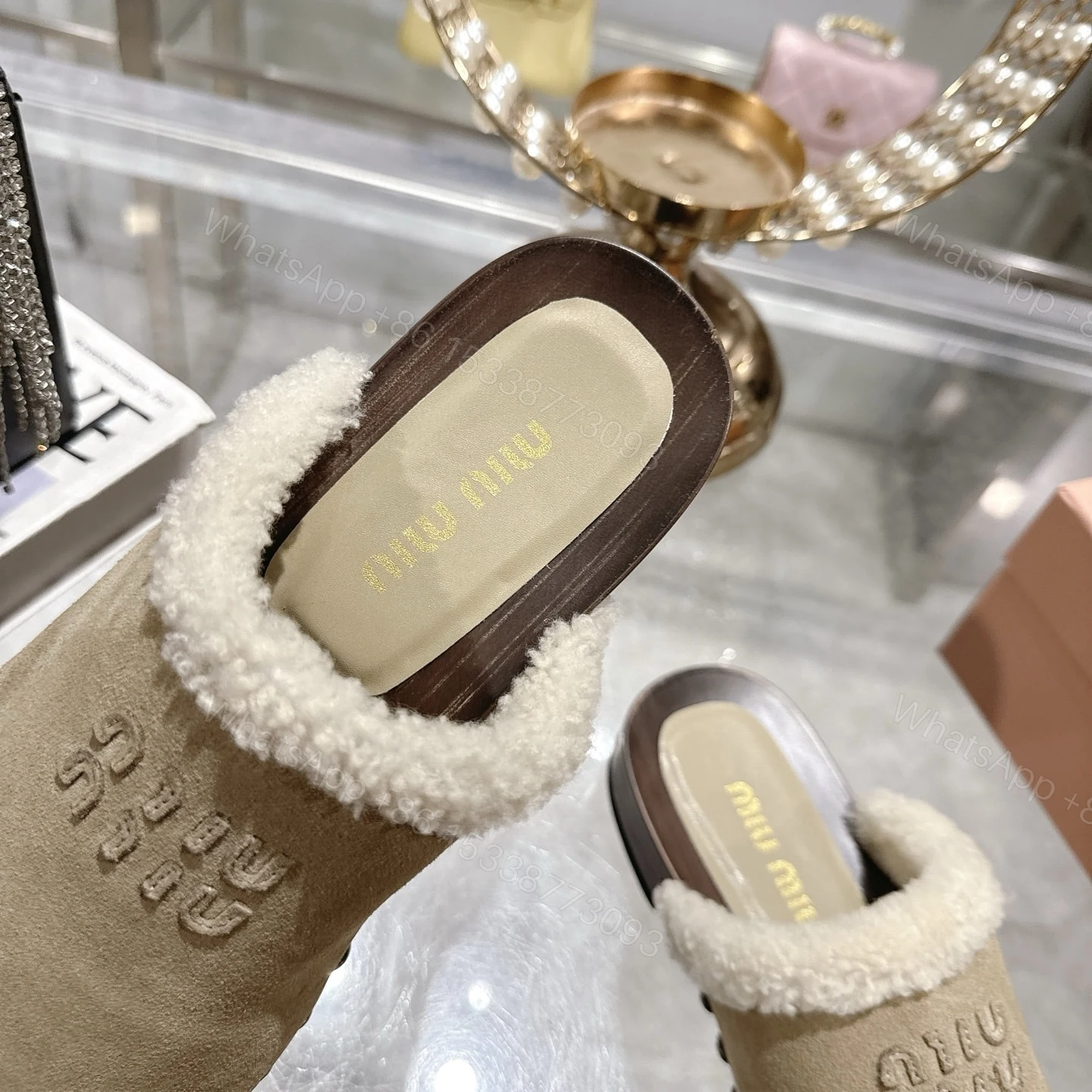 View 9 of MIUMIU SUEDE CLOGS BEIGE