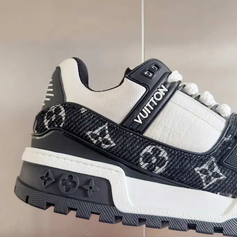 View 5 of White Leather LV-Patterned Low-Top Sneakers