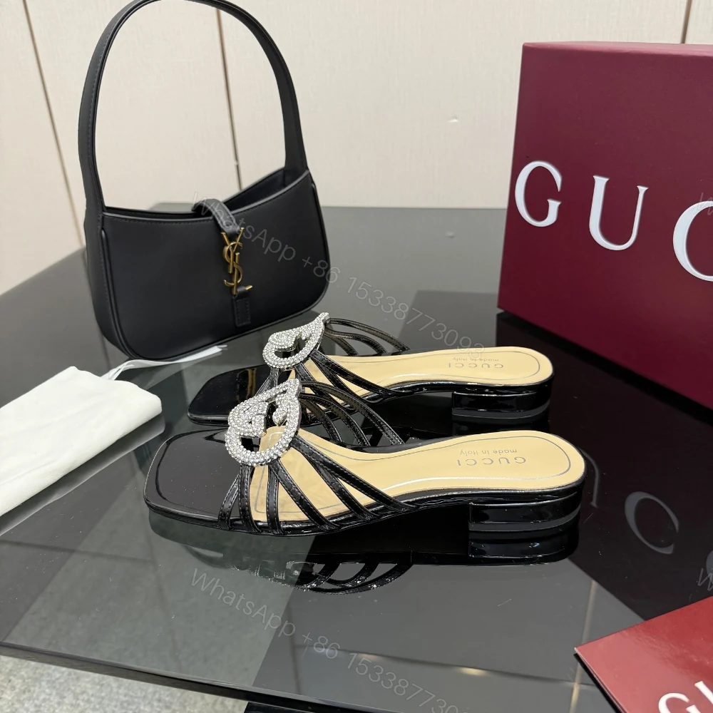 View 7 of Gucci Women Slide With Crystal Interlocking G Black