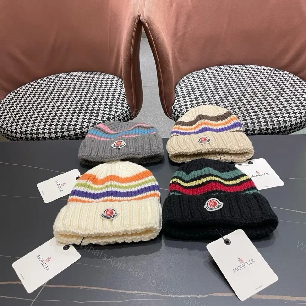 View 9 of Color-block Knit Beanie with Subtle Logo Cap