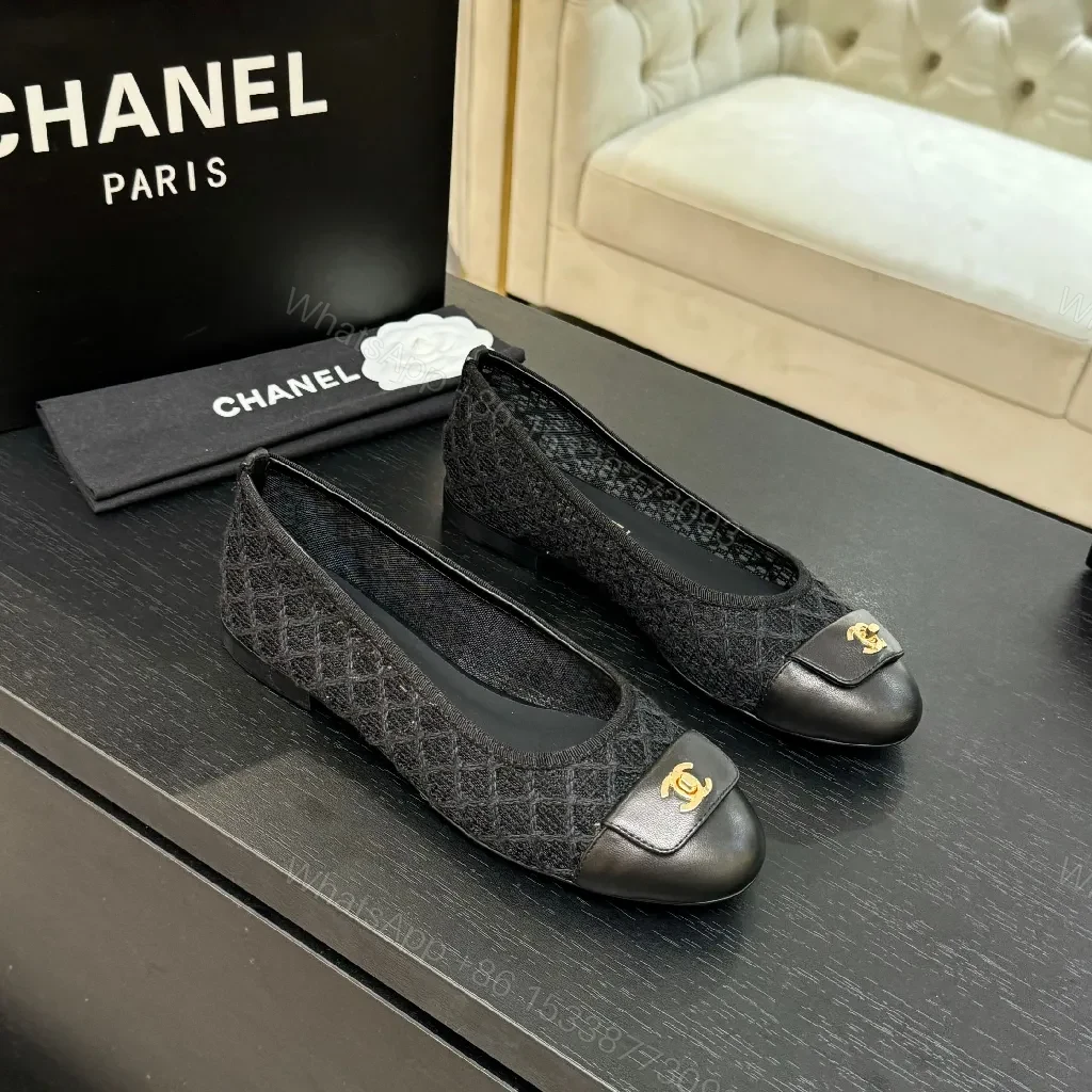 Knit-Texture Flats with Leather Toe Cap and Gold Hardware — view 1