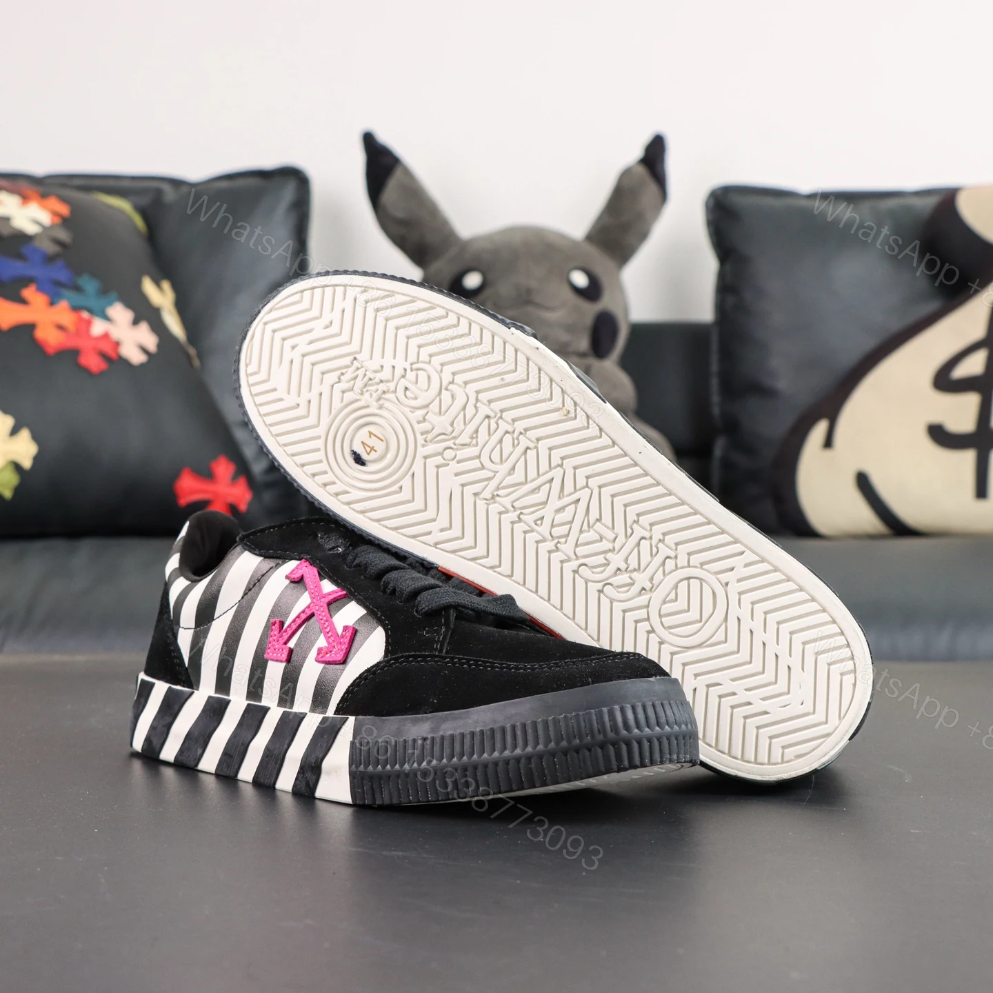 View 3 of Off White Low Vulcanised Black White Pink