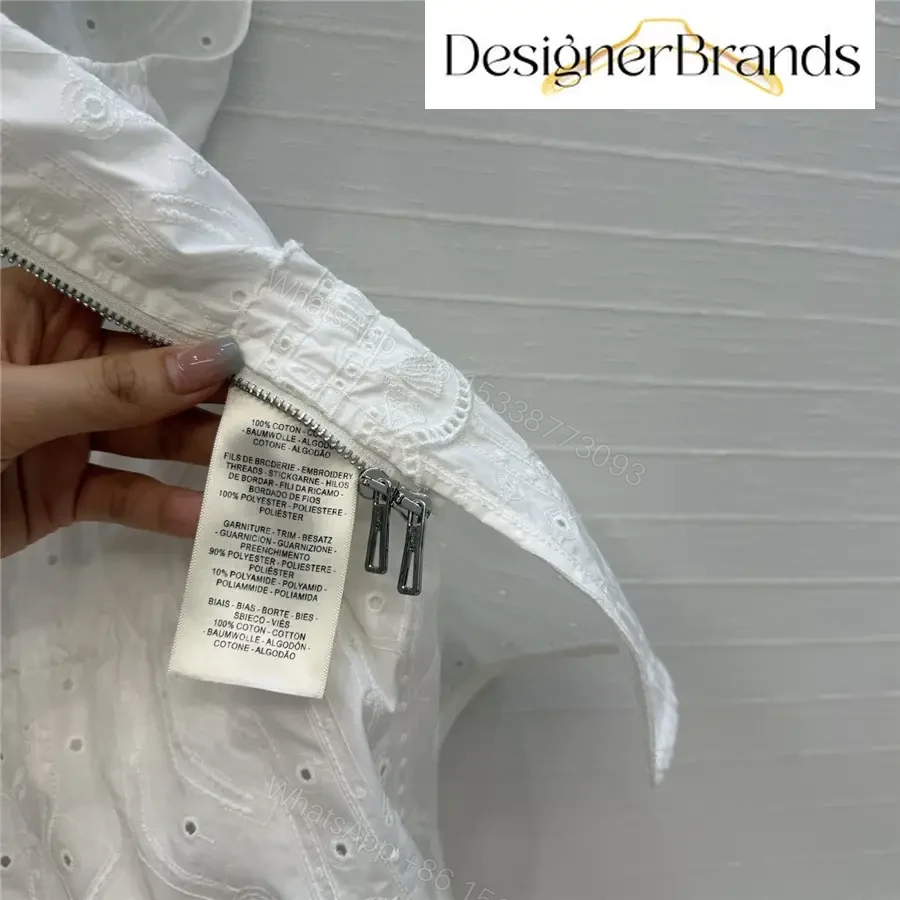 View 8 of Hermes White Lace-Embroidered Sleeveless Zip-Up Top