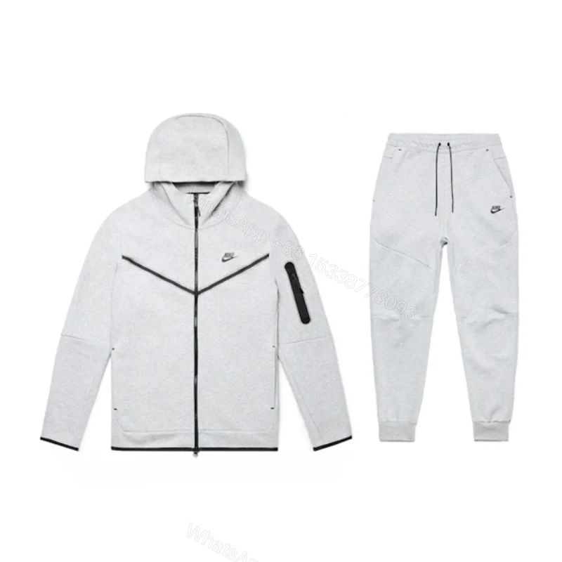 View 2 of Nike Sportswear Tech Fleece Full Zip Hoodie & Joggers Set Light Heather Gray