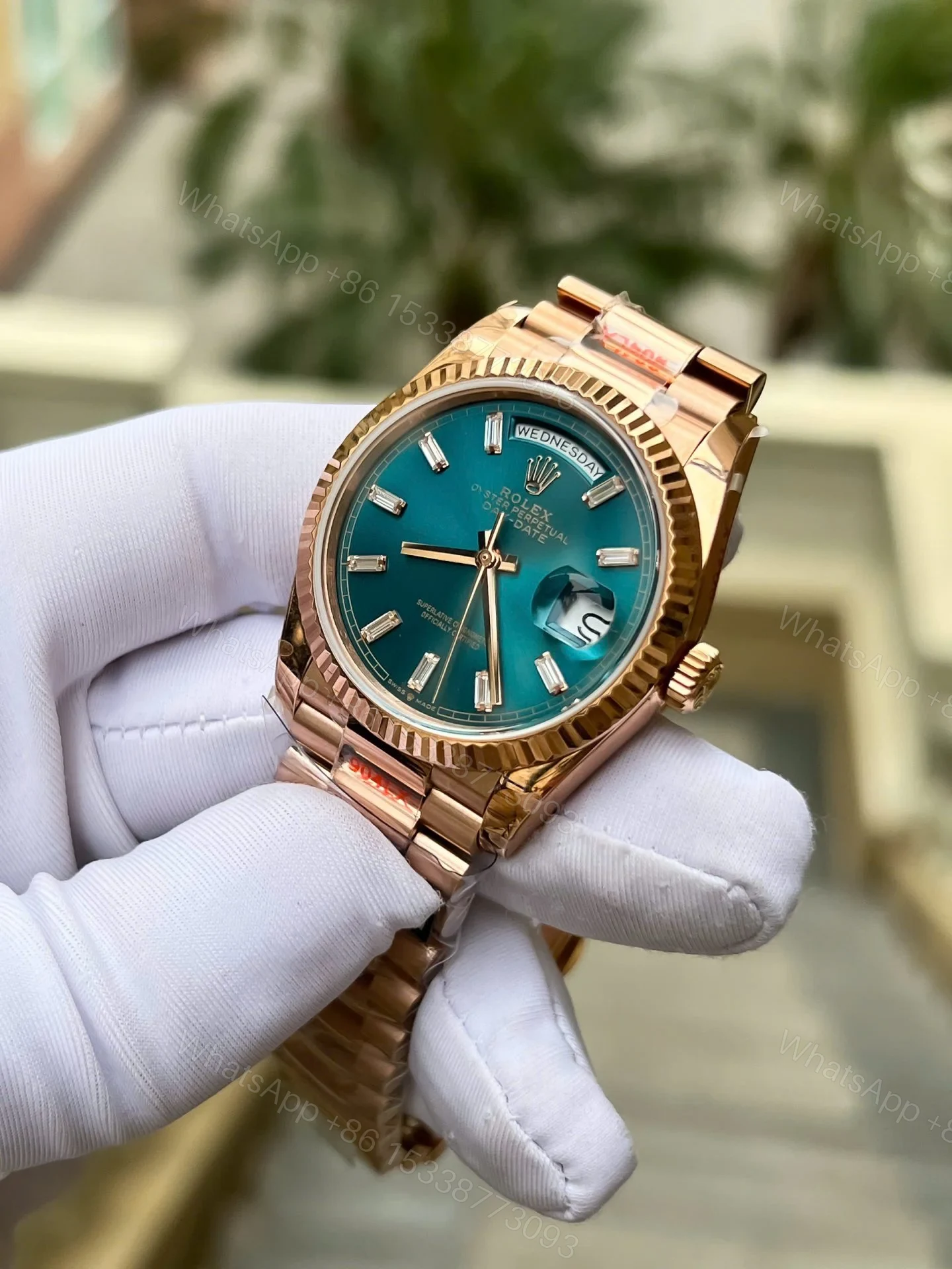 View 5 of Superclone Rolex Day-Date Blue-Green Diamond Dial 128235-0085 36 mm