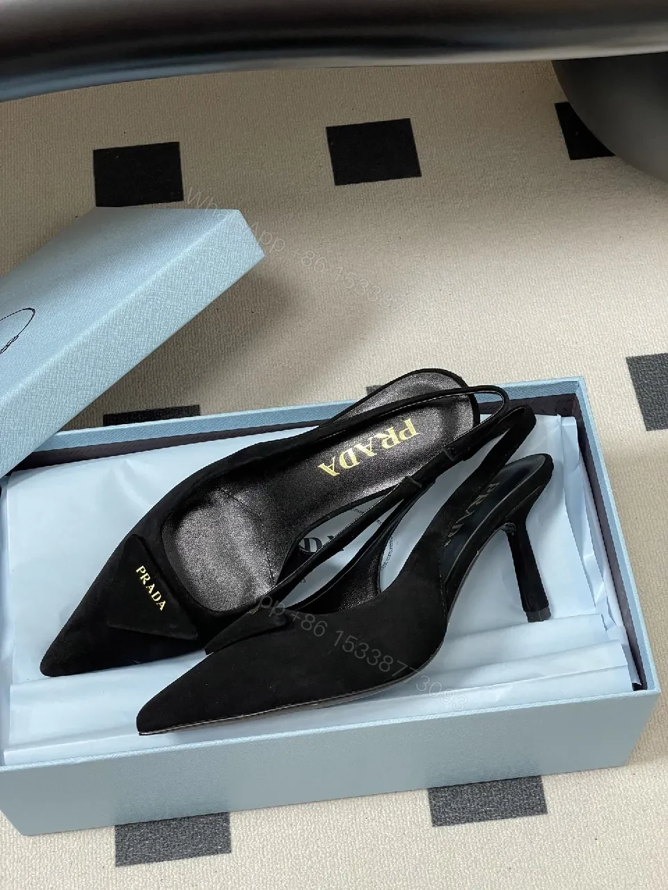 View 2 of Black Suede Pointed-Toe Slingback Heels, Luxe Minimalist Style