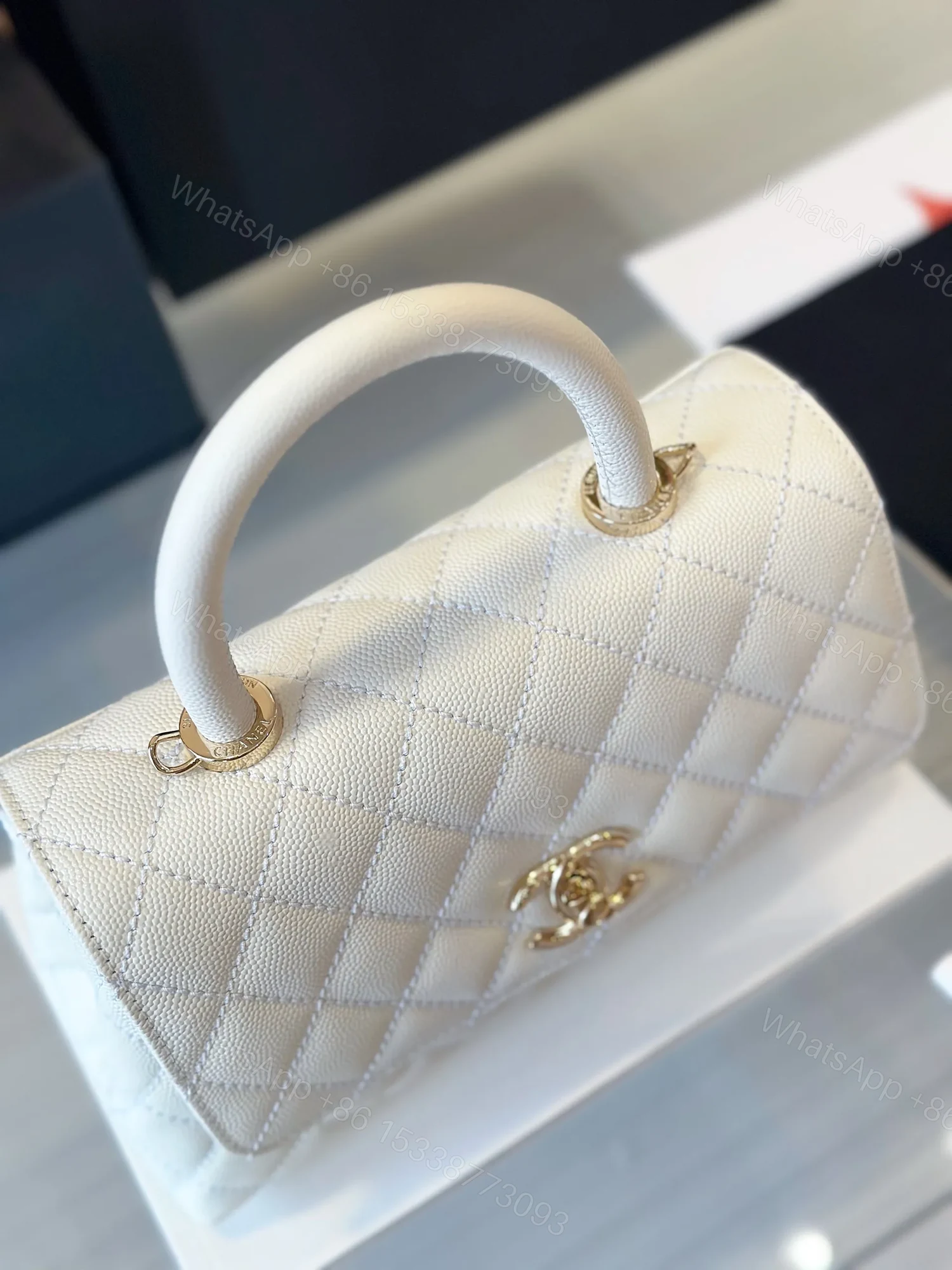 View 4 of Chanel Coco Replica 11 Handbag Lizard Skin White With Lock Gold 23cm