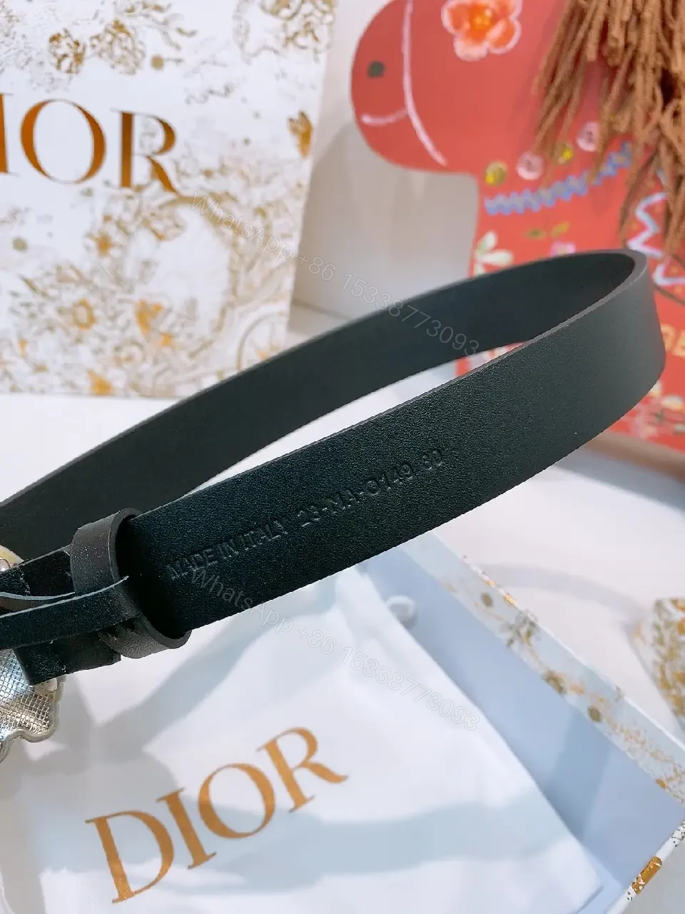 View 3 of Refined Black Leather Belt with Signature Coin Buckle