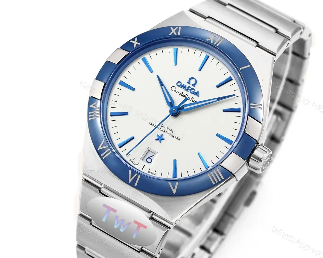 View 2 of Omega Constellation Star Series 5th Generation Ceramic Bezel Watch 41MM Silver with Blue Dial