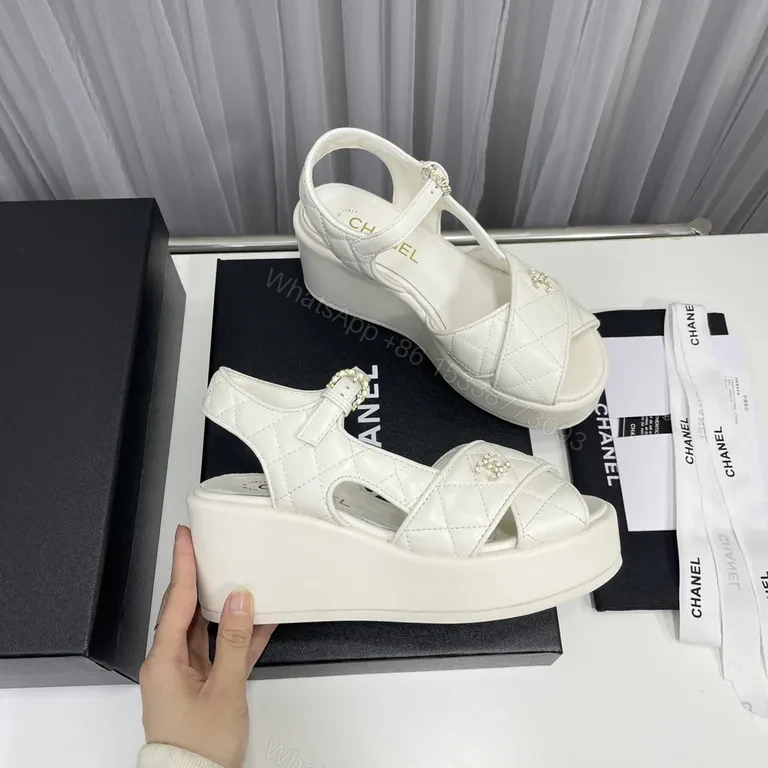 View 5 of White Quilted Sandals â€“ Chanel-Inspired Luxury, Comfortable Platform