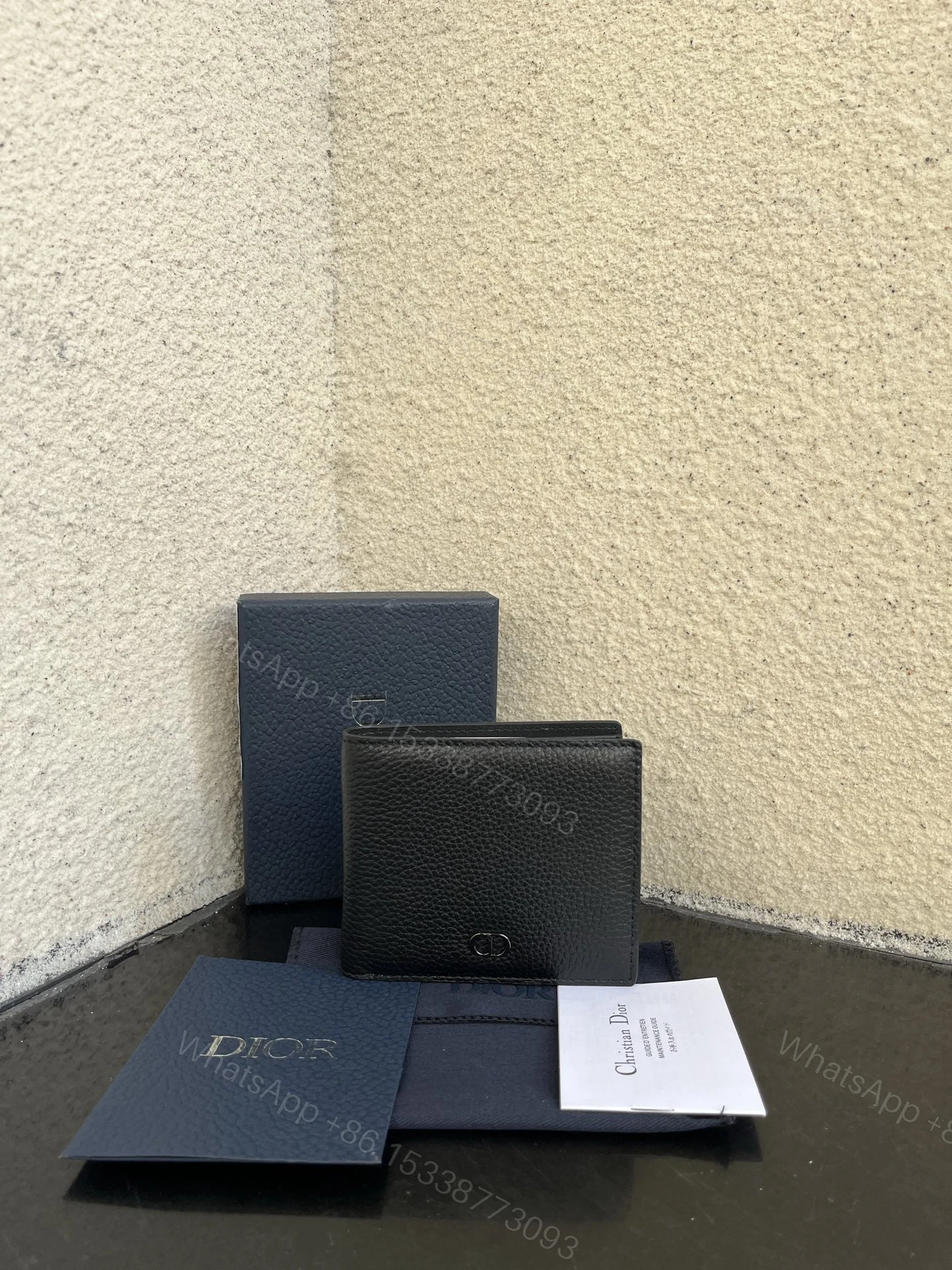 Dior 原單短夾 全黑荔枝皮 男士經典對折款 — view 1