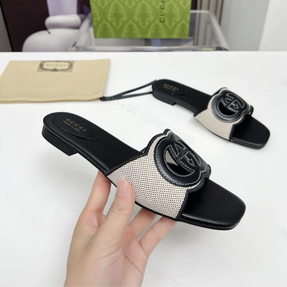 View 3 of GUCCI WOMEN’S INTERLOCKING G SLIDE SANDAL BLACK WHITE 835723 FAEA0 8543