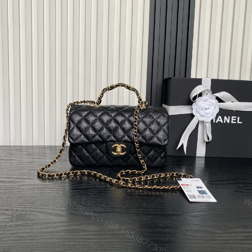 Compact Quilted Lambskin Bag with Gold Chain, Evening-Ready — view 1