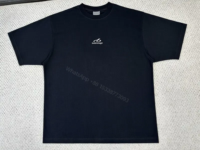 Black Cotton Logo Tee, Minimalist, Balenciaga Style, Short Sleeve T-Shirt — view 1